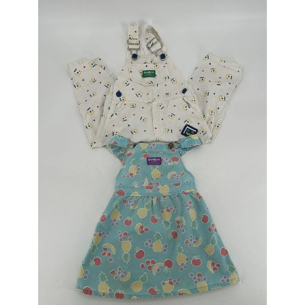 Lot of 2 Vintage OshKosh‎ B'gosh Girls Blue Rare Fruit & Overall Size 4T